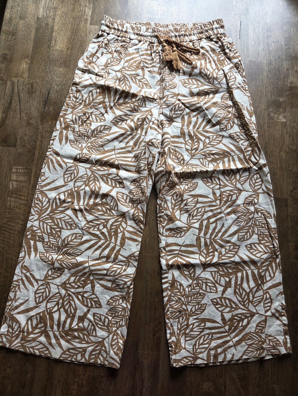 Joie Highwaist Linen Blend Tropical Leaf Print Wide Leg Pants